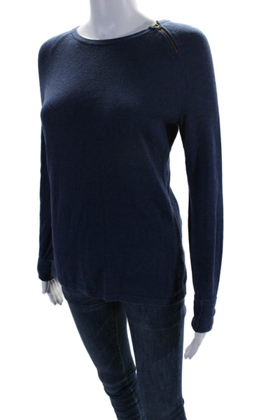 J. Mclaughlin Cotton Long Sleeve Stripe Detail Crewneck Knit Top Blue Size XS