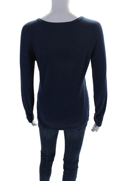 J. Mclaughlin Cotton Long Sleeve Stripe Detail Crewneck Knit Top Blue Size XS