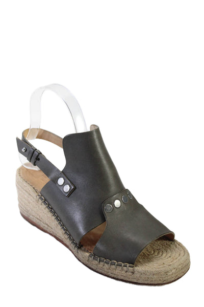 Rag & Bone Woemsn Leather Peep Toe Wedge Slingback Sandals Gray Size 7