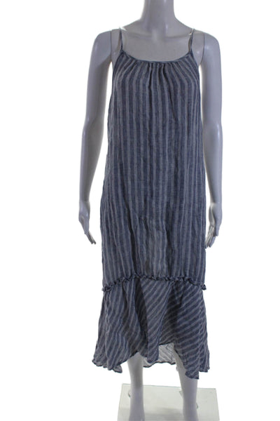 Sundays Womens Cotton Striped Round Neck Sleeveless Maxi Dress Blue Size 0