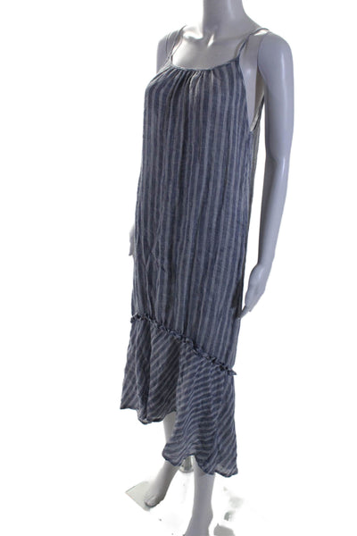 Sundays Womens Cotton Striped Round Neck Sleeveless Maxi Dress Blue Size 0