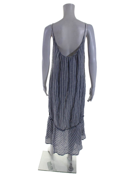 Sundays Womens Cotton Striped Round Neck Sleeveless Maxi Dress Blue Size 0