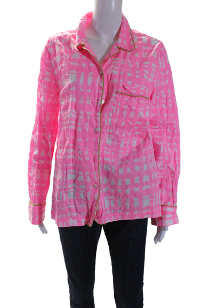 Rachel Comey Womens Cotton Pink Printed Long Sleeve Button Down Shirt Size 8