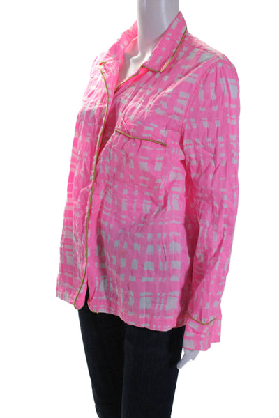 Rachel Comey Womens Cotton Pink Printed Long Sleeve Button Down Shirt Size 8