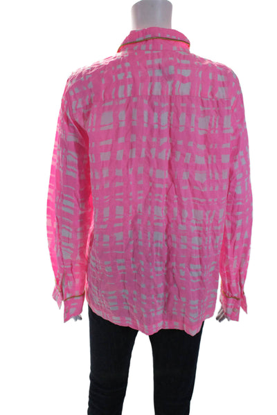 Rachel Comey Womens Cotton Pink Printed Long Sleeve Button Down Shirt Size 8