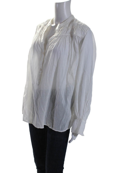 Nili Lotan Womens Cotton White Henley Neck Long Sleeve Blouse Top Size L