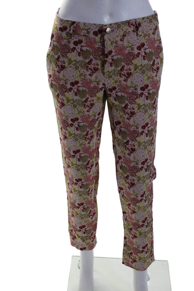 Le's Womens Cotton Jacquard Floral Print Tapered Leg Trousers Pants Pink Size 40