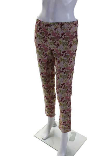 Le's Womens Cotton Jacquard Floral Print Tapered Leg Trousers Pants Pink Size 40