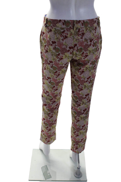 Le's Womens Cotton Jacquard Floral Print Tapered Leg Trousers Pants Pink Size 40