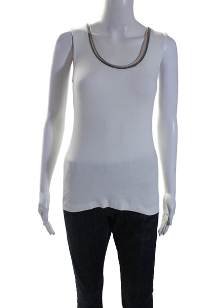 Fabiana Filippi Womens Cotton Ribbed Knit Metallic Scoop Neck Tank White Size S