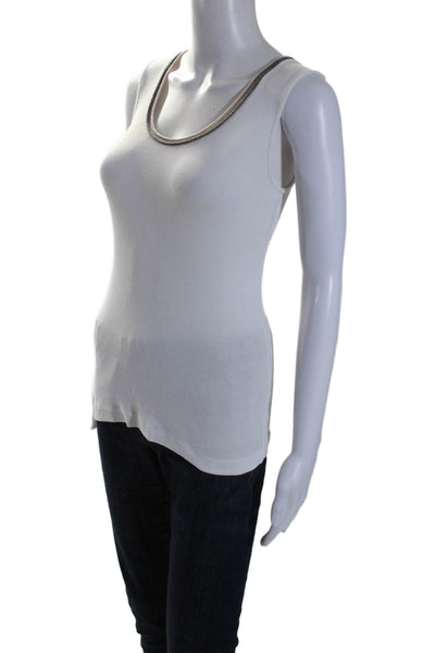 Fabiana Filippi Womens Cotton Ribbed Knit Metallic Scoop Neck Tank White Size S