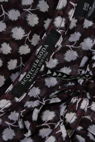 Scotch And Soda Womens Floral Print V-Neck Ruffled Hem Blouse Burgundy Size 3