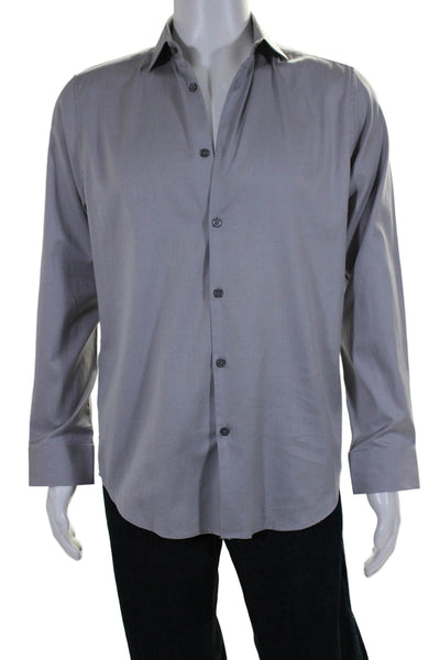 Theory Mens Cotton Collared Long Sleeve Buttoned-Up Top Gray Size EUR 32