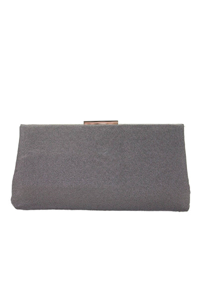 Calvin Klein Collection Latch Closure Glitter Pouch Clutch Silver Metallic Size