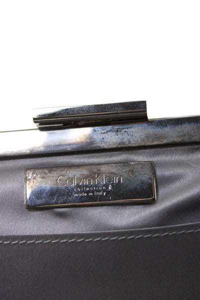 Calvin Klein Collection Latch Closure Glitter Pouch Clutch Silver Metallic Size