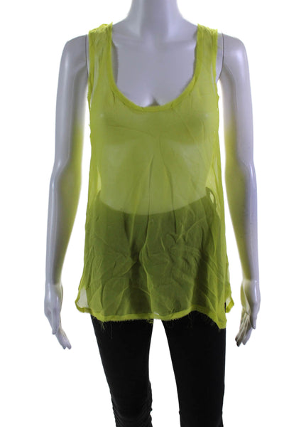 Nili Lotan Womens Silk Neon Green Fringe Scoop Neck Sleeveless Tank Top Size XS