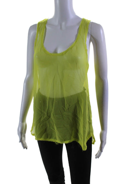 Nili Lotan Womens Silk Neon Green Fringe Scoop Neck Sleeveless Tank Top Size XS