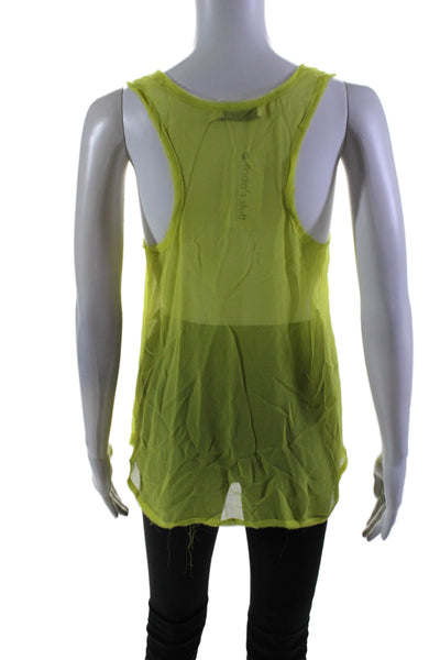 Nili Lotan Womens Silk Neon Green Fringe Scoop Neck Sleeveless Tank Top Size XS