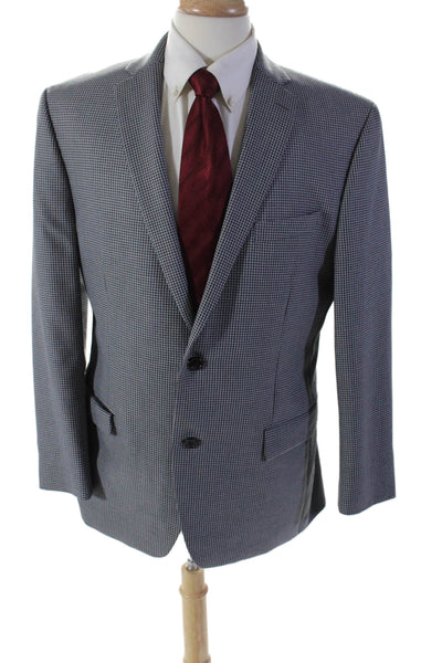 Michael Michael Kors Mens Plaid Print Double Vent Two Button Blazer Gray Size 42