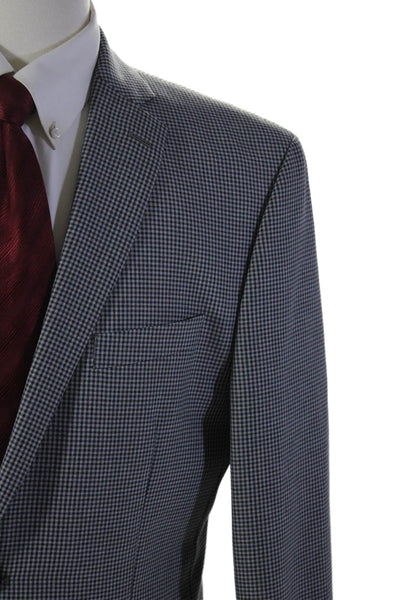 Michael Michael Kors Mens Plaid Print Double Vent Two Button Blazer Gray Size 42