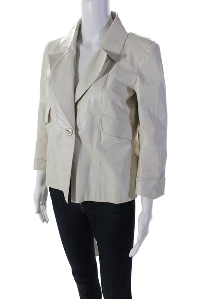 Chanel Womens White Leather One Button Belt Long Sleeve Jacket AN699 Size 38