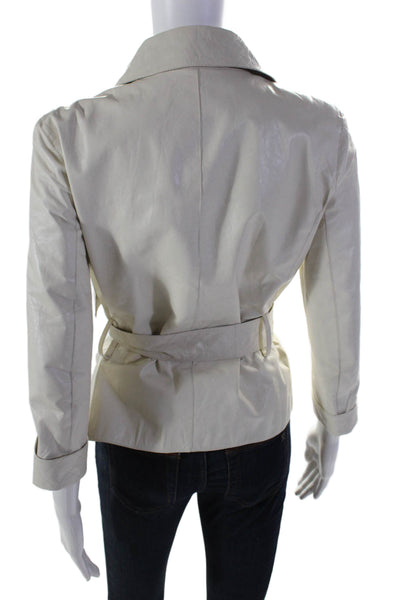 Chanel Womens White Leather One Button Belt Long Sleeve Jacket AN699 Size 38