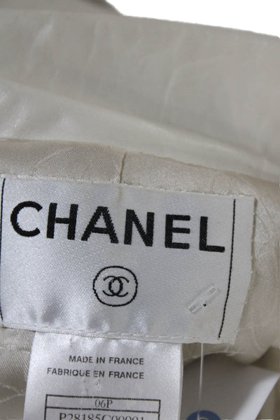 Chanel Womens White Leather One Button Belt Long Sleeve Jacket AN699 Size 38