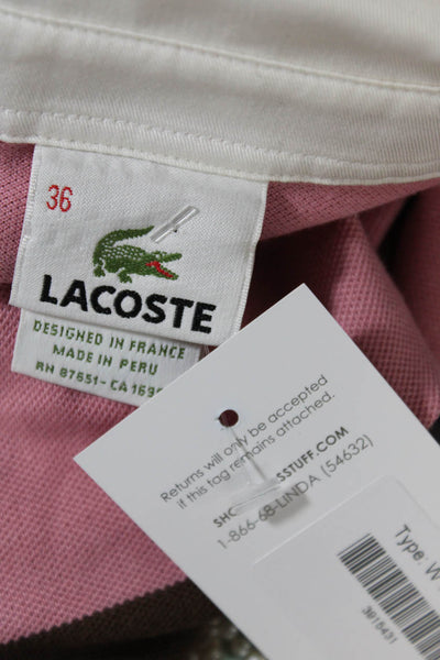 Lacoste Women's Collared Long Sleeves Quarter Button T-Shirt Striped Size 36