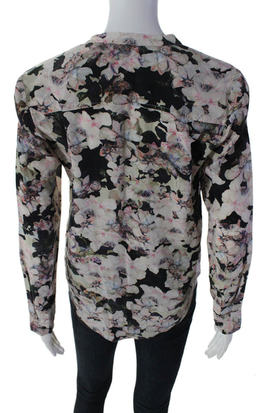 Rebecca Taylor Womens Silk Long Sleeve Floral Buttoned Blouse Black Pink Size 2