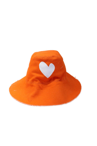 Kerri Rosenthal Womens Heart Pull On Bucket Hat Orange Cotton Size One Size