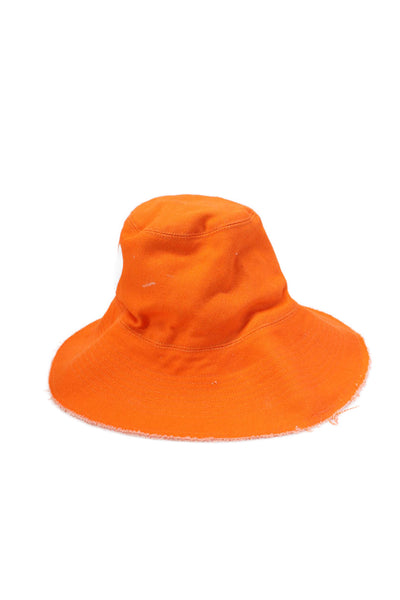 Kerri Rosenthal Womens Heart Pull On Bucket Hat Orange Cotton Size One Size