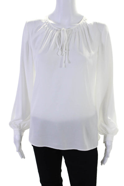 Kobi Halperin Womens Ruched V-Neck Bishop Long Sleeve Blouse White Size S