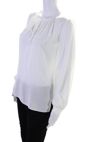 Kobi Halperin Womens Ruched V-Neck Bishop Long Sleeve Blouse White Size S