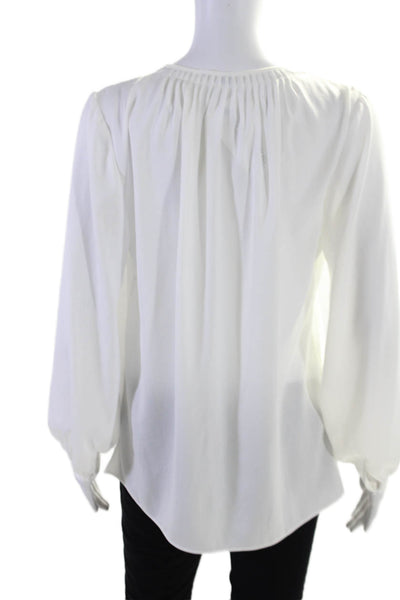 Kobi Halperin Womens Ruched V-Neck Bishop Long Sleeve Blouse White Size S