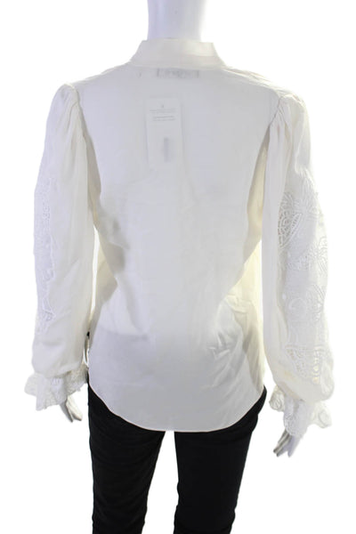 Ungaro Womens Silk Lace Flounce Long Sleeve V-Neck Blouse Top White Size XS