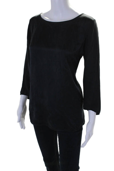 Vince Womens Silk Long Sleeves Pullover Blouse Midnight Blue Size Large