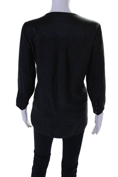 Vince Womens Silk Long Sleeves Pullover Blouse Midnight Blue Size Large