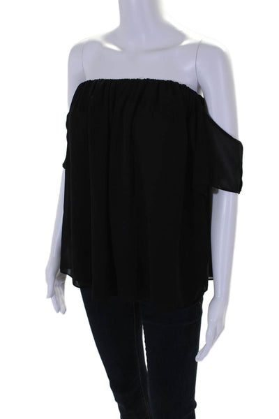 T Bags Los Angeles Women's Off The Shoulder Short Sleeves Blouse Black Size S