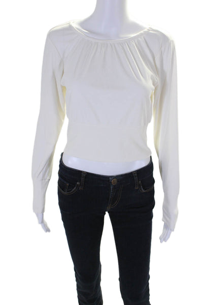 BB Dakota Steve Madden Womens Round Neck Long Sleeves Ribbed Blouse Beige Size S