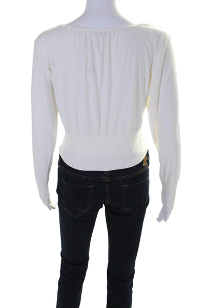 BB Dakota Steve Madden Womens Round Neck Long Sleeves Ribbed Blouse Beige Size S