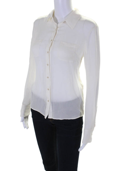 Elizabeth and James Women's Long Sleeves Button Down Silk Blouse Beige Size XS