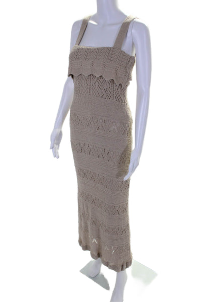 Aqua Women's Square Neck Sleeveless Fitted Maxi Sweater Dress Beige Size S