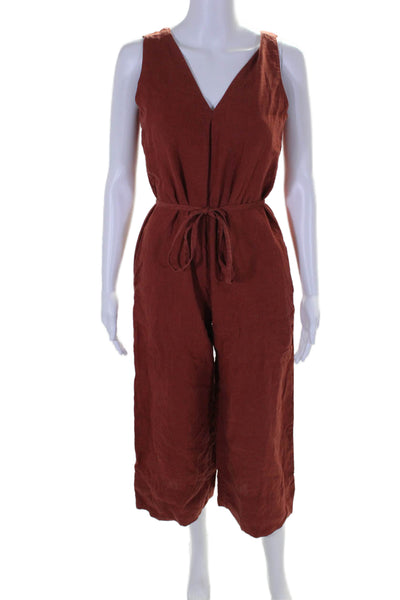 Joie Womens Textured Bell Bottom Sleeveless Long Jumpsuit Burnt Orange Size XXS