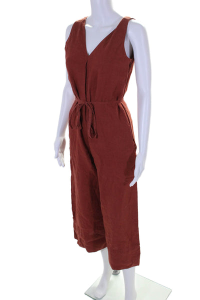 Joie Womens Textured Bell Bottom Sleeveless Long Jumpsuit Burnt Orange Size XXS