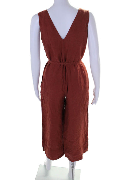 Joie Womens Textured Bell Bottom Sleeveless Long Jumpsuit Burnt Orange Size XXS