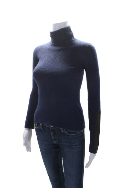 Woolly Minded Womens Long Sleeve Turtleneck Sweater Blue Wool Size XS