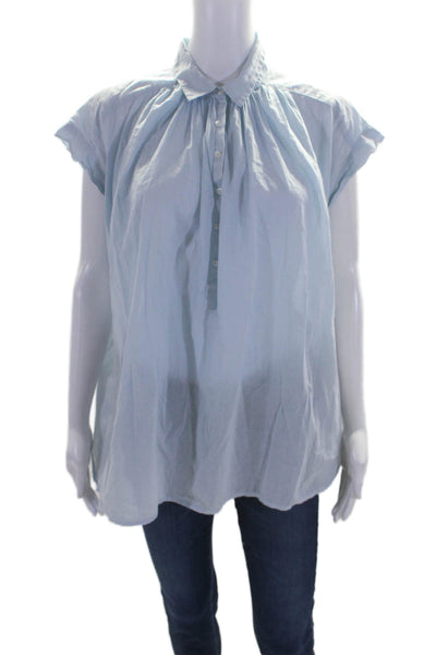 Nili Lotan Womens Cotton Light Blue Collar Cap Sleeve Blouse Top Size S