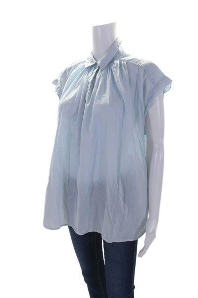 Nili Lotan Womens Cotton Light Blue Collar Cap Sleeve Blouse Top Size S