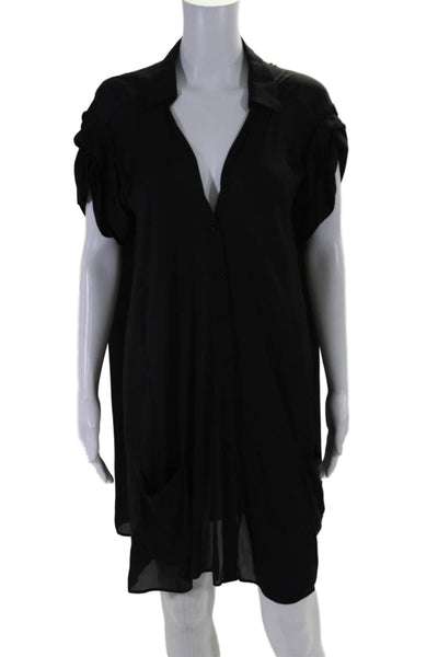 Nina Ricci Womens Silk Short Sleeve Relaxed Fit Shirt Dress Black Size 36