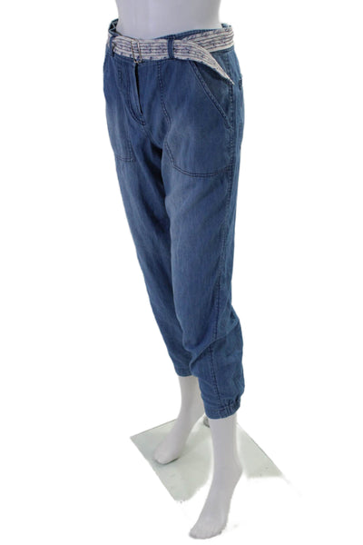 Rebecca Taylor Womens Cotton High Rise Belted Relaxed Fit Jeans Blue Size 0